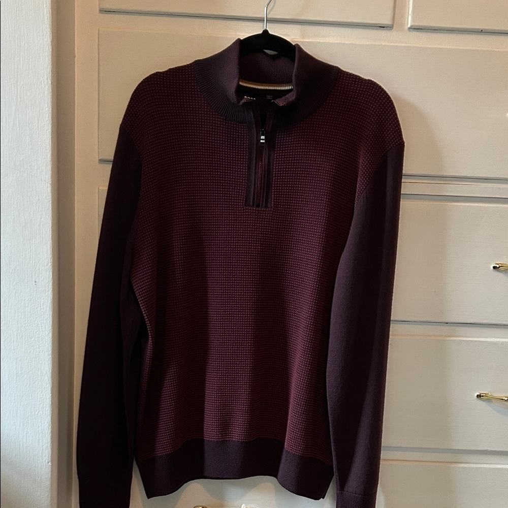 Boss Men's Maroon Zip-Up Sweater